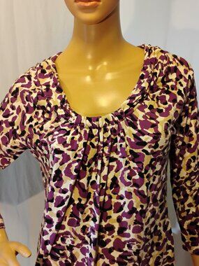 Dana Buchman | Purple Black & Tan Animal Print Top | Small | Like New